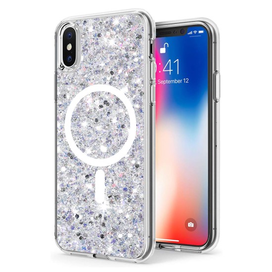 Husa pentru iPhone X / XS - Techsuit Sparkly Glitter MagSafe - White