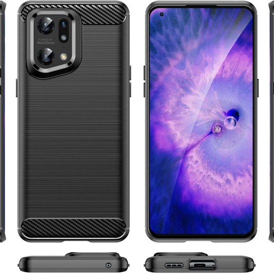 Husa pentru Oppo Find X5 Pro - Techsuit Carbon Silicone - Black