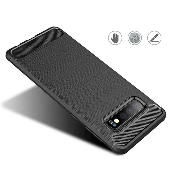 Husa pentru Samsung Galaxy S10 - Techsuit Carbon Silicone - Black Husa pentru Samsung Galaxy S10 - Techsuit Carbon Silicone - Black