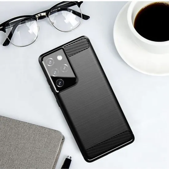 Husa pentru Samsung Galaxy S21 Ultra 5G - Techsuit Carbon Silicone - Black Husa pentru Samsung Galaxy S21 Ultra 5G - Techsuit Carbon Silicone - Black