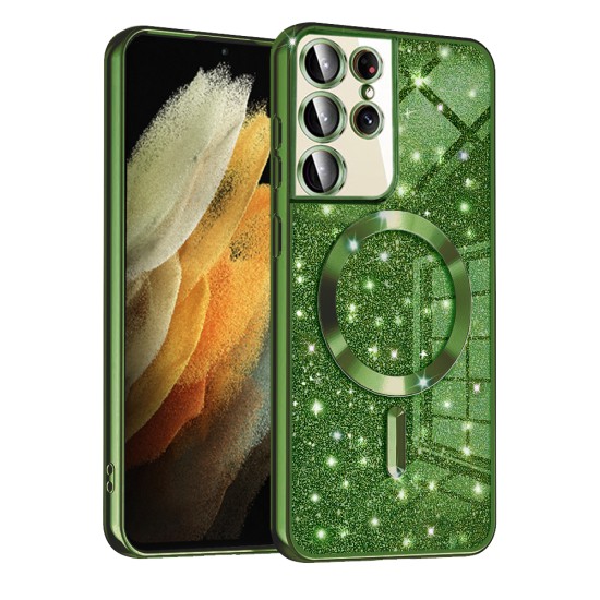 Husa pentru Samsung Galaxy S21 Ultra 5G - Techsuit Luxury Glitter MagSafe - Deep Green