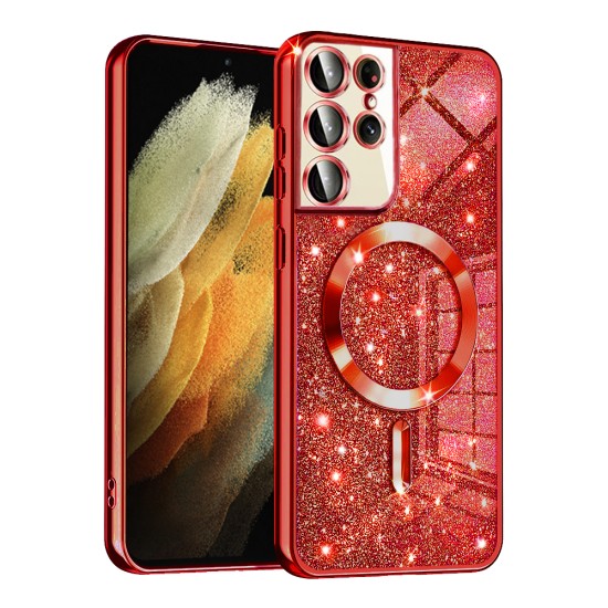 Husa pentru Samsung Galaxy S21 Ultra 5G - Techsuit Luxury Glitter MagSafe - Red