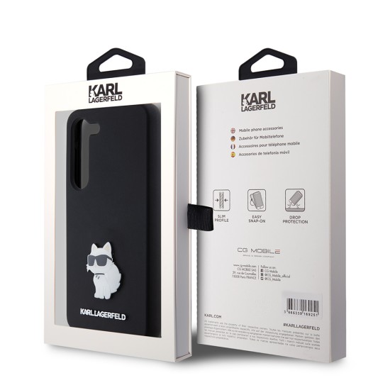 Husa pentru Samsung Galaxy S23 - Karl Lagerfeld Silicone (KLHCS23SSMHCNPK) - Choupette Metal Pin