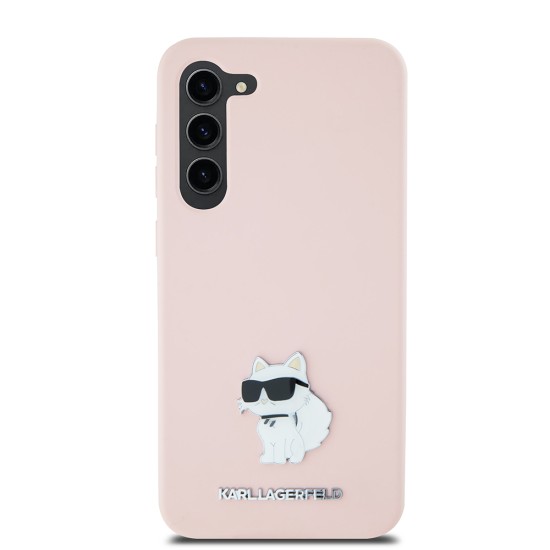 Husa pentru Samsung Galaxy S23 - Karl Lagerfeld Silicone (KLHCS23SSMHCNPP) - Pink Choupette Metal Pin