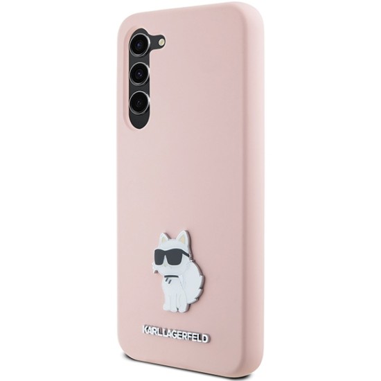 Husa pentru Samsung Galaxy S23 Plus - Karl Lagerfeld Silicone (KLHCS23MSMHCNPP) - Pink Choupette Metal Pin