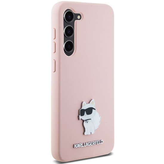 Husa pentru Samsung Galaxy S23 Plus - Karl Lagerfeld Silicone (KLHCS23MSMHCNPP) - Pink Choupette Metal Pin