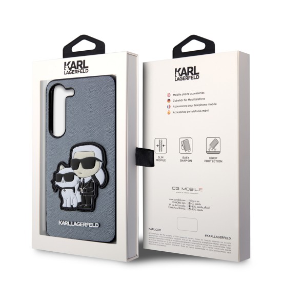 Husa pentru Samsung Galaxy S23 Plus (KLHCS23MSANKCPG) - Karl Lagerfeld Saffiano - Grey Karl&Choupette Metal Pin