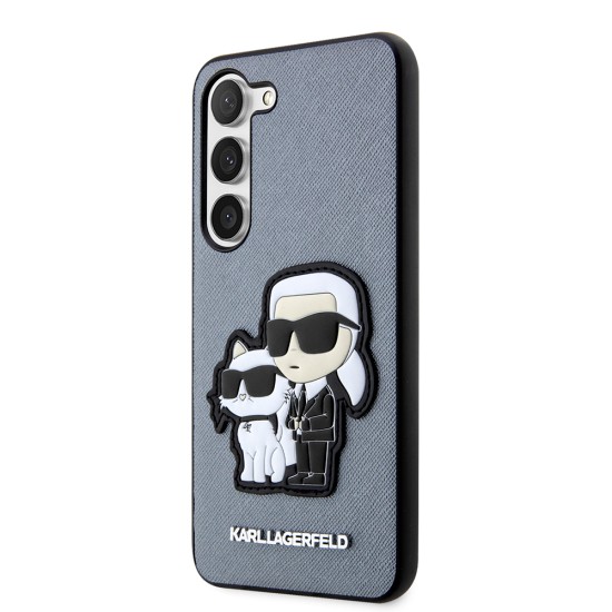 Husa pentru Samsung Galaxy S23 Plus (KLHCS23MSANKCPG) - Karl Lagerfeld Saffiano - Grey Karl&Choupette Metal Pin