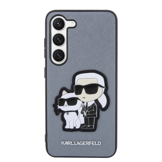 Husa pentru Samsung Galaxy S23 Plus (KLHCS23MSANKCPG) - Karl Lagerfeld Saffiano - Grey Karl&Choupette Metal Pin