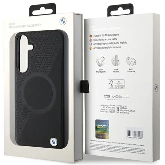 Husa pentru Samsung Galaxy S24 - BMW Signature Leather Half Textured & Circle MagSafe (BMHMS24S23RTPK) - Black Husa pentru Samsung Galaxy S24 - BMW Signature Leather Half Textured & Circle MagSafe (BMHMS24S23RTPK) - Black