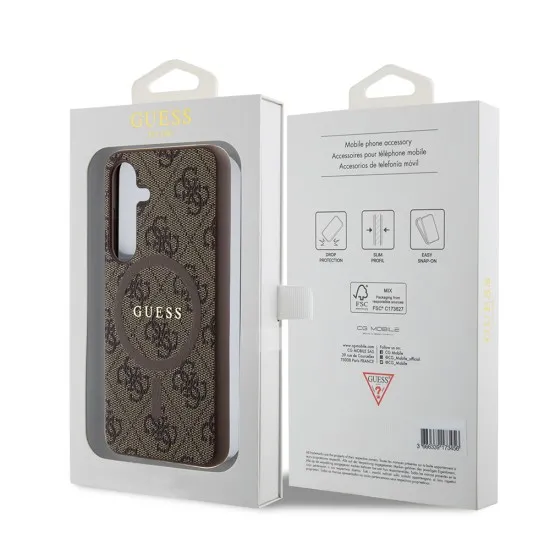 Husa pentru Samsung Galaxy S24 - Guess 4G Collection Leather MagSafe (GUHMS24SG4GFRW) - Brown Husa pentru Samsung Galaxy S24 - Guess 4G Collection Leather MagSafe (GUHMS24SG4GFRW) - Brown