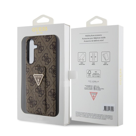 Husa pentru Samsung Galaxy S24 - Guess Grip Stand 4G Triangle Strass (GUHCS24SPGS4TDW) - Brown