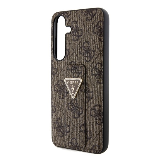 Husa pentru Samsung Galaxy S24 - Guess Grip Stand 4G Triangle Strass (GUHCS24SPGS4TDW) - Brown