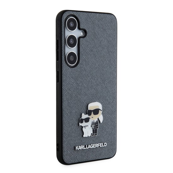 Husa pentru Samsung Galaxy S24 - Karl Lagerfeld Saffiano (KLHCS24SPSAKCMPG) - Grey Karl&Choupette Metal Pin