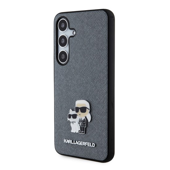 Husa pentru Samsung Galaxy S24 - Karl Lagerfeld Saffiano (KLHCS24SPSAKCMPG) - Grey Karl&Choupette Metal Pin