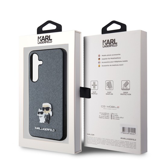 Husa pentru Samsung Galaxy S24 - Karl Lagerfeld Saffiano (KLHCS24SPSAKCMPG) - Grey Karl&Choupette Metal Pin