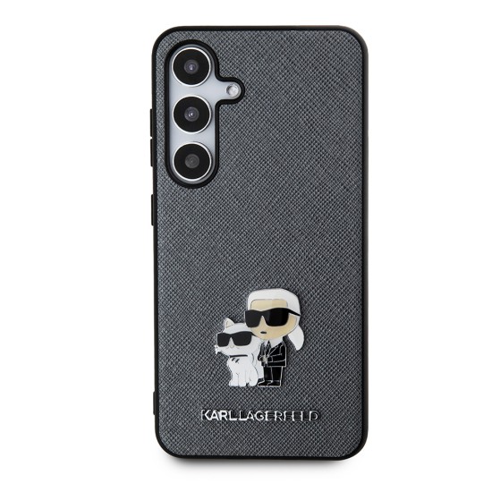 Husa pentru Samsung Galaxy S24 - Karl Lagerfeld Saffiano (KLHCS24SPSAKCMPG) - Grey Karl&Choupette Metal Pin