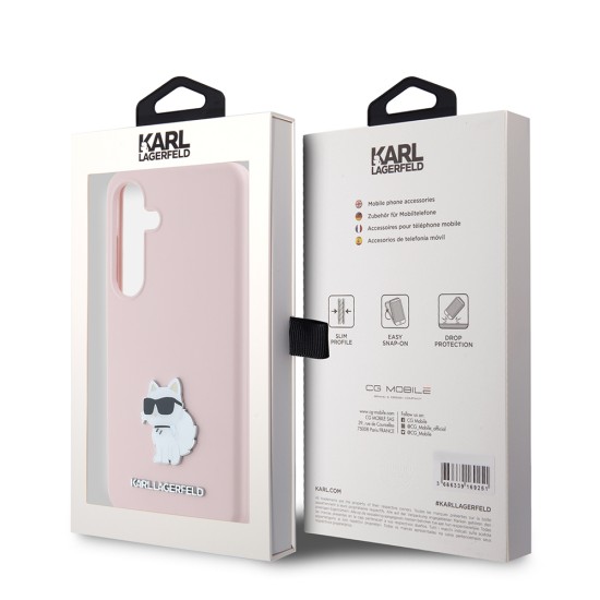 Husa pentru Samsung Galaxy S24 - Karl Lagerfeld Silicone (KLHCS24SSMHCNPP) - Pink Choupette Metal Pin