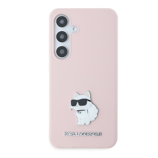 Husa pentru Samsung Galaxy S24 - Karl Lagerfeld Silicone (KLHCS24SSMHCNPP) - Pink Choupette Metal Pin