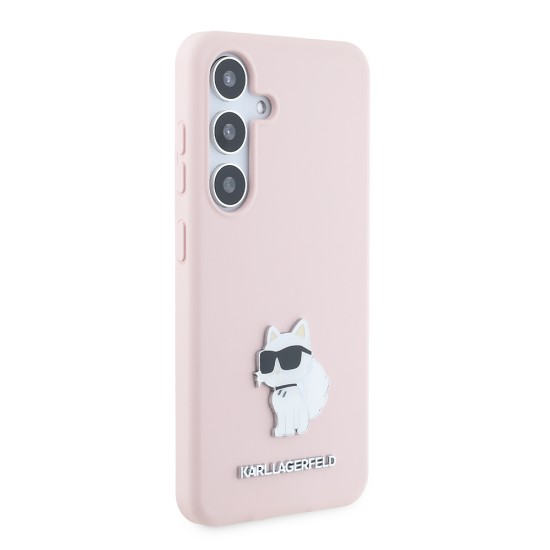 Husa pentru Samsung Galaxy S24 - Karl Lagerfeld Silicone (KLHCS24SSMHCNPP) - Pink Choupette Metal Pin