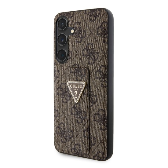 Husa pentru Samsung Galaxy S24 Plus - Guess Grip Stand 4G Triangle Strass (GUHCS24MPGS4TDW) - Brown