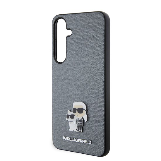 Husa pentru Samsung Galaxy S24 Plus - Karl Lagerfeld Saffiano (KLHCS24MPSAKCMPG) - Grey Karl&Choupette Metal Pin