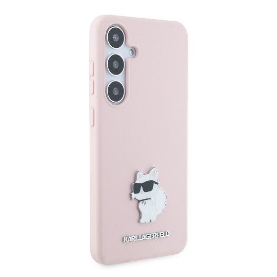 Husa pentru Samsung Galaxy S24 Plus - Karl Lagerfeld Silicone (KLHCS24MSMHCNPP) - Pink Choupette Metal Pin