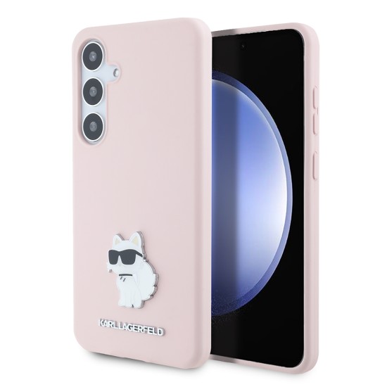 Husa pentru Samsung Galaxy S24 Plus - Karl Lagerfeld Silicone (KLHCS24MSMHCNPP) - Pink Choupette Metal Pin