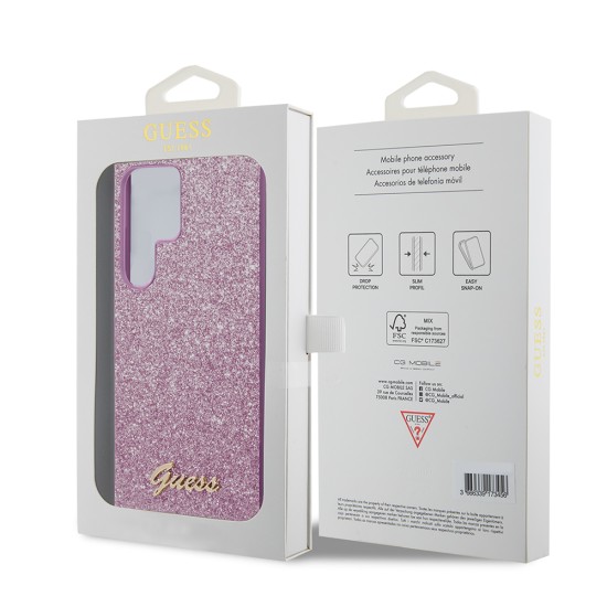 Husa pentru Samsung Galaxy S24 Ultra - Guess Glitter Script (GUHCS24LHGGSHP) - Pink