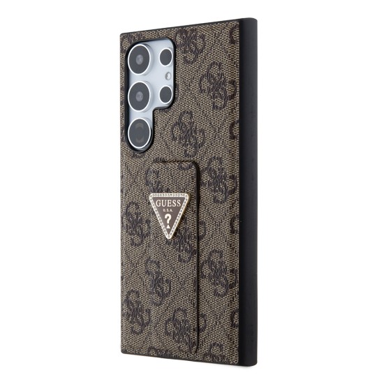 Husa pentru Samsung Galaxy S24 Ultra - Guess Grip Stand 4G Triangle Strass (GUHCS24LPGS4TDW) - Brown