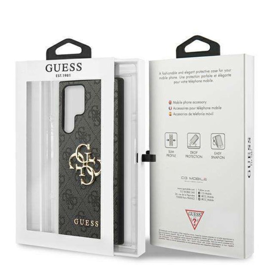 Husa pentru Samsung Galaxy S24 Ultra - Guess Leather 4G Metal Logo (GUHCS24L4GMGGR) - Black