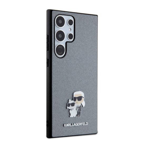 Husa pentru Samsung Galaxy S24 Ultra - Karl Lagerfeld Saffiano (KLHCS24LPSAKCMPG) - Grey Karl&Choupette Metal Pin