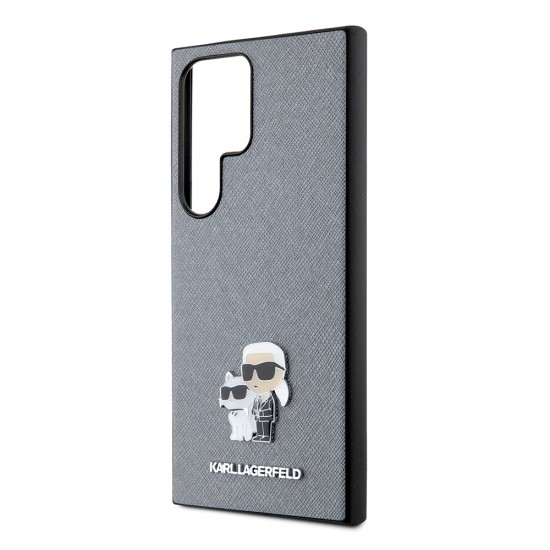 Husa pentru Samsung Galaxy S24 Ultra - Karl Lagerfeld Saffiano (KLHCS24LPSAKCMPG) - Grey Karl&Choupette Metal Pin