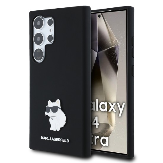 Husa pentru Samsung Galaxy S24 Ultra - Karl Lagerfeld Silicone (KLHCS24LSMHCNPK) - Choupette Metal Pin