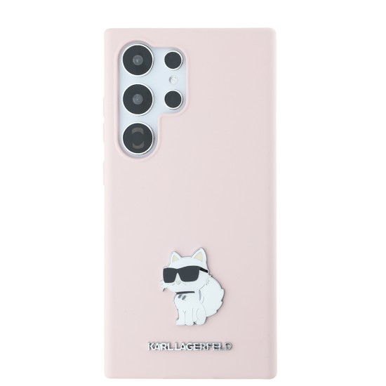 Husa pentru Samsung Galaxy S24 Ultra - Karl Lagerfeld Silicone (KLHCS24LSMHCNPP) - Pink Choupette Metal Pin