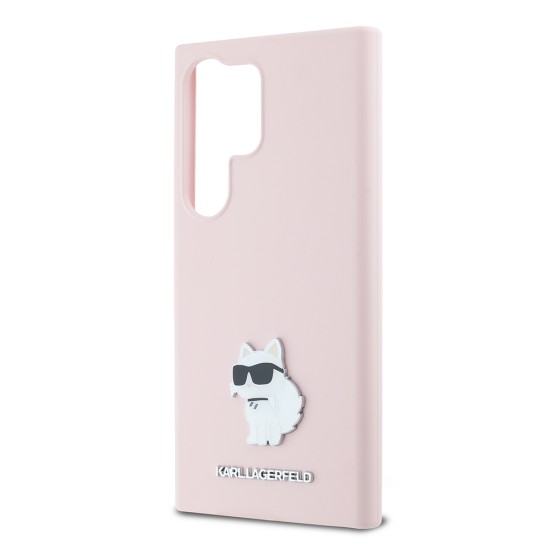 Husa pentru Samsung Galaxy S24 Ultra - Karl Lagerfeld Silicone (KLHCS24LSMHCNPP) - Pink Choupette Metal Pin