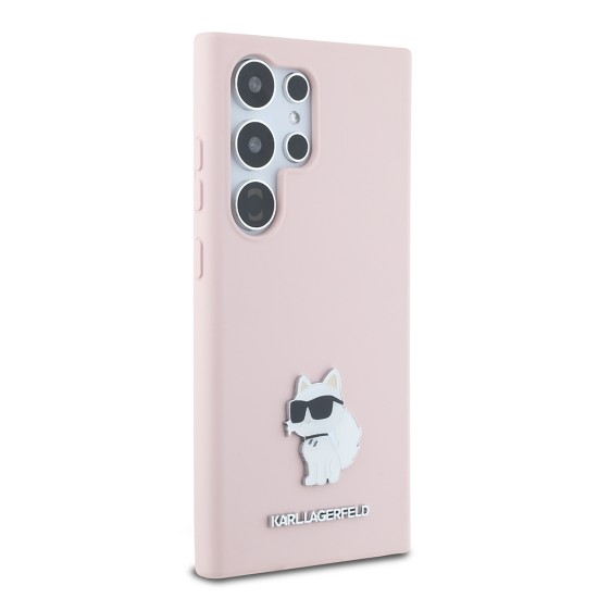 Husa pentru Samsung Galaxy S24 Ultra - Karl Lagerfeld Silicone (KLHCS24LSMHCNPP) - Pink Choupette Metal Pin