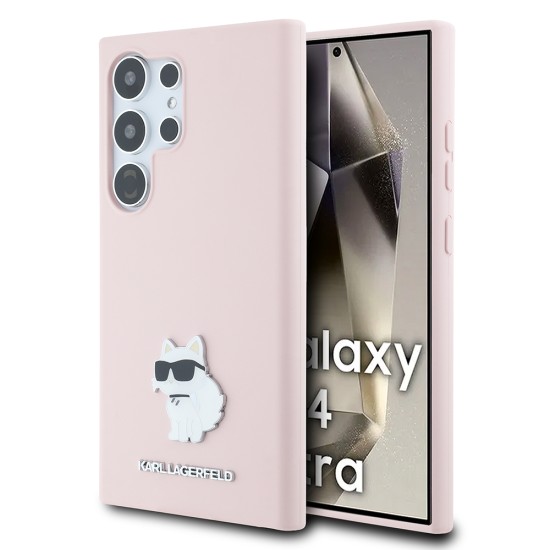 Husa pentru Samsung Galaxy S24 Ultra - Karl Lagerfeld Silicone (KLHCS24LSMHCNPP) - Pink Choupette Metal Pin