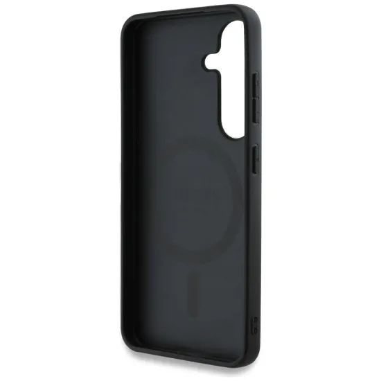 Husa pentru Samsung Galaxy S25 - Guess Grained Flowers MagSafe (GUHMS25SPGNMPLMK) - Black Husa pentru Samsung Galaxy S25 - Guess Grained Flowers MagSafe (GUHMS25SPGNMPLMK) - Black