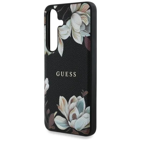 Husa pentru Samsung Galaxy S25 - Guess Grained Flowers MagSafe (GUHMS25SPGNMPLMK) - Black Husa pentru Samsung Galaxy S25 - Guess Grained Flowers MagSafe (GUHMS25SPGNMPLMK) - Black