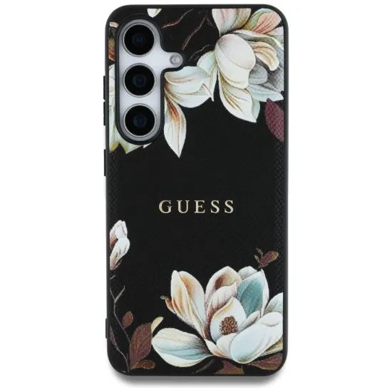 Husa pentru Samsung Galaxy S25 - Guess Grained Flowers MagSafe (GUHMS25SPGNMPLMK) - Black Husa pentru Samsung Galaxy S25 - Guess Grained Flowers MagSafe (GUHMS25SPGNMPLMK) - Black