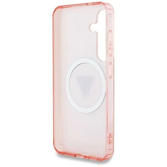 Husa pentru Samsung Galaxy S25 - Guess IML Metal Glitter 4G Circle Triangle MagSafe (GUHMS25SHG4PRTGP) - Pink Husa pentru Samsung Galaxy S25 - Guess IML Metal Glitter 4G Circle Triangle MagSafe (GUHMS25SHG4PRTGP) - Pink