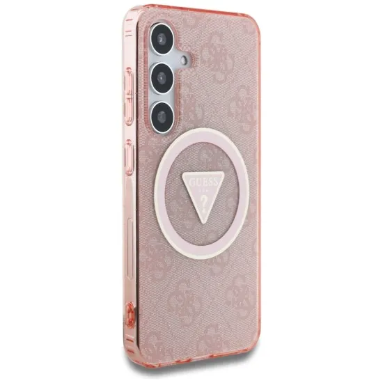Husa pentru Samsung Galaxy S25 - Guess IML Metal Glitter 4G Circle Triangle MagSafe (GUHMS25SHG4PRTGP) - Pink Husa pentru Samsung Galaxy S25 - Guess IML Metal Glitter 4G Circle Triangle MagSafe (GUHMS25SHG4PRTGP) - Pink