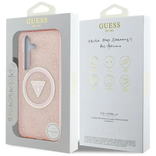 Husa pentru Samsung Galaxy S25 - Guess IML Metal Glitter 4G Circle Triangle MagSafe (GUHMS25SHG4PRTGP) - Pink Husa pentru Samsung Galaxy S25 - Guess IML Metal Glitter 4G Circle Triangle MagSafe (GUHMS25SHG4PRTGP) - Pink