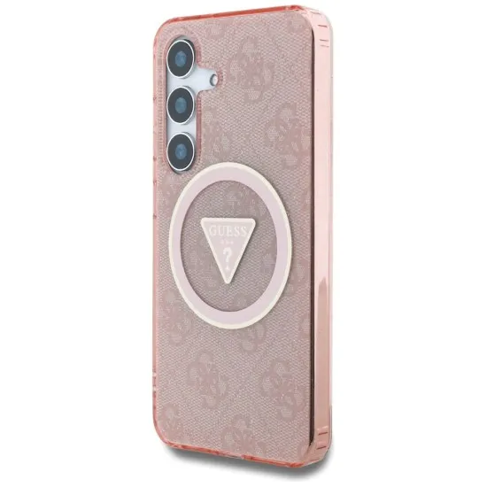 Husa pentru Samsung Galaxy S25 - Guess IML Metal Glitter 4G Circle Triangle MagSafe (GUHMS25SHG4PRTGP) - Pink Husa pentru Samsung Galaxy S25 - Guess IML Metal Glitter 4G Circle Triangle MagSafe (GUHMS25SHG4PRTGP) - Pink