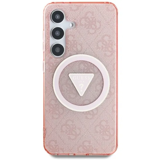 Husa pentru Samsung Galaxy S25 - Guess IML Metal Glitter 4G Circle Triangle MagSafe (GUHMS25SHG4PRTGP) - Pink Husa pentru Samsung Galaxy S25 - Guess IML Metal Glitter 4G Circle Triangle MagSafe (GUHMS25SHG4PRTGP) - Pink