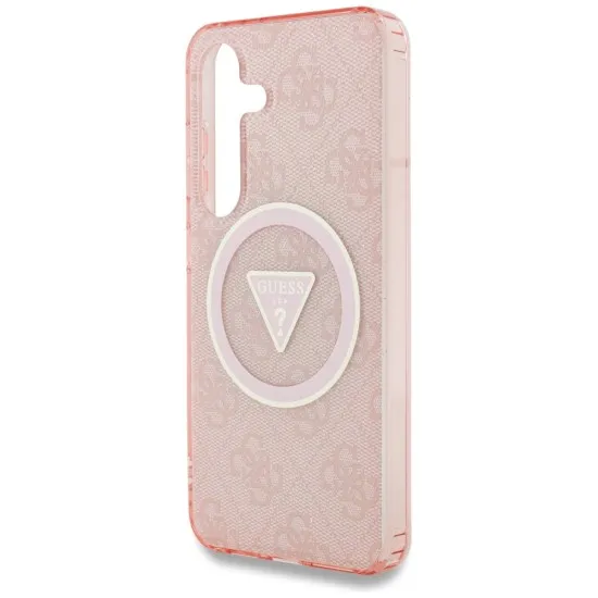 Husa pentru Samsung Galaxy S25 - Guess IML Metal Glitter 4G Circle Triangle MagSafe (GUHMS25SHG4PRTGP) - Pink Husa pentru Samsung Galaxy S25 - Guess IML Metal Glitter 4G Circle Triangle MagSafe (GUHMS25SHG4PRTGP) - Pink