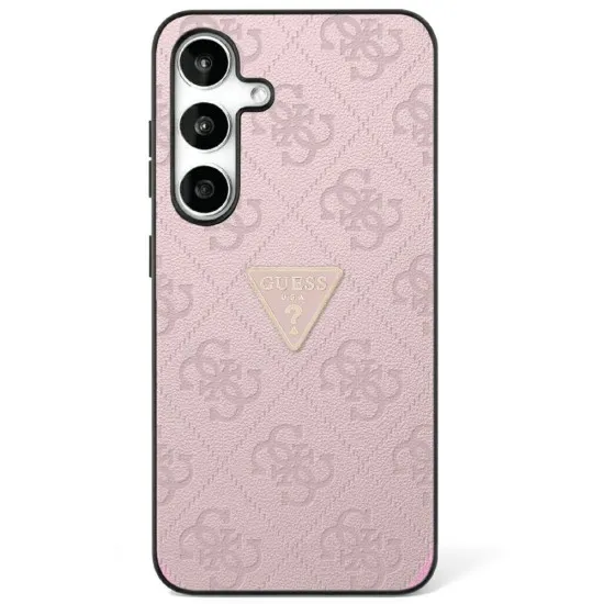 Husa pentru Samsung Galaxy S25 - Guess Leather Grained Hot Stamp 4G Triangle Metal (GUHCS25SPGP4STRP) - Pink