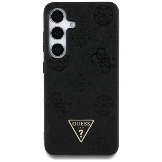 Husa pentru Samsung Galaxy S25 - Guess Peony Grained Hot Stamp Triangle Logo MagSafe (GUHMS25SPGBTMK) - Black