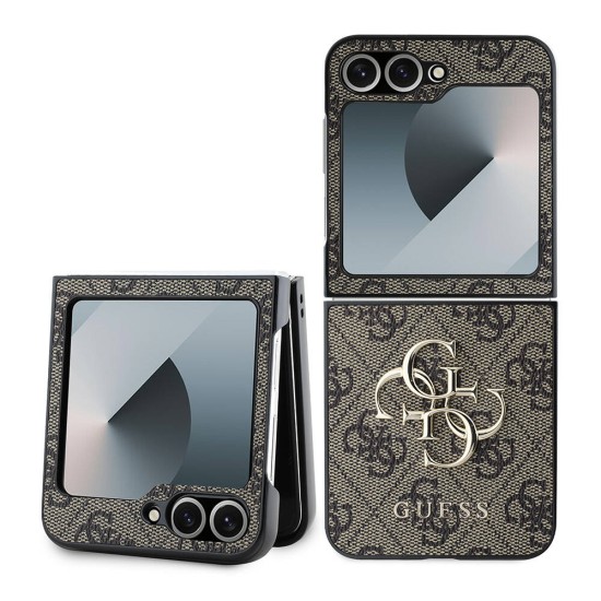 Husa pentru Samsung Galaxy Z Flip6 - Guess Leather 4G Metal Logo (GUHCZF64GMGBR) - Brown